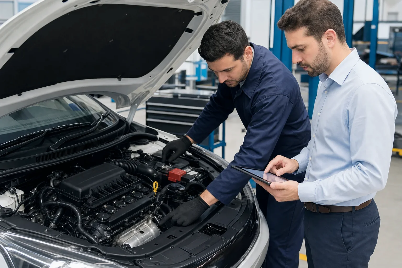 Profissional preenchendo cadastro de motor, com documentos relevantes ao serviço.