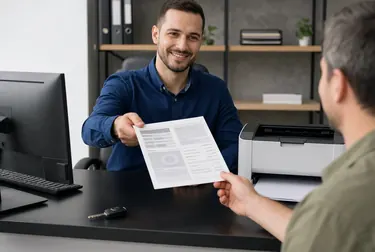 Profissional realizando a impressão do CRLV-e, com ferramentas específicas para o serviço.